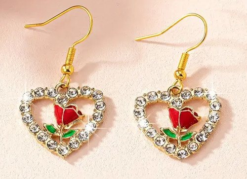 Orecchini cuore rosa con - a,
